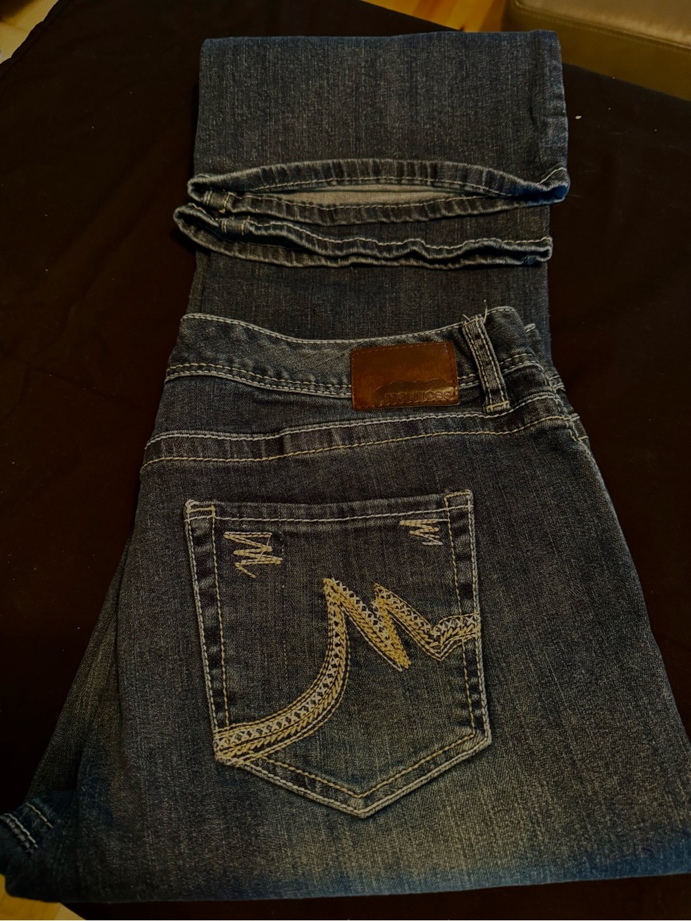 Maurices Dark Blue Straight Leg Jeans with Embroidered Back Pocket
